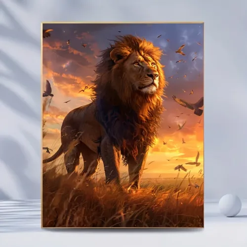 Görkəmli Aslan 5D Almaz Boyama - Parlaq Detallarla Güclü Sənət Əsəri