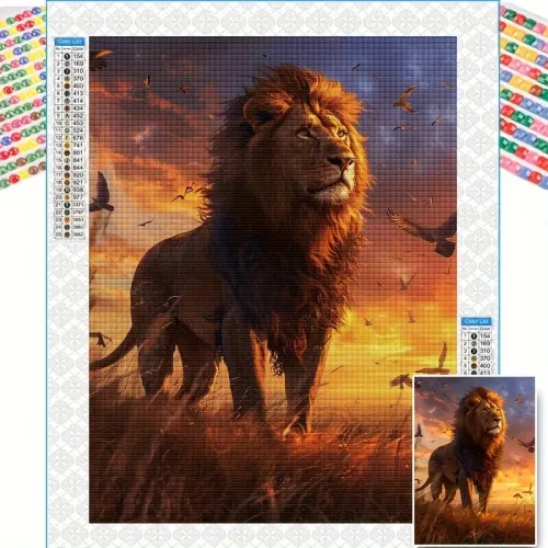 Görkəmli Aslan 5D Almaz Boyama - Parlaq Detallarla Güclü Sənət Əsəri