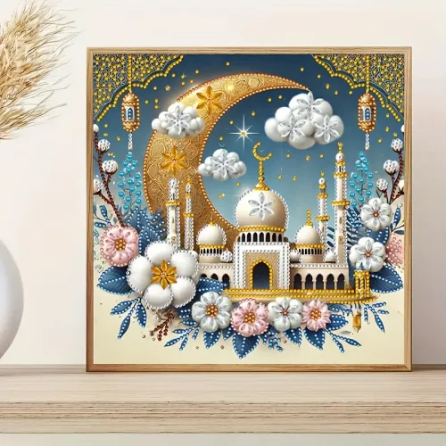Hilal, Məscid, Gül Naxışlı 5D Almaz Boyama