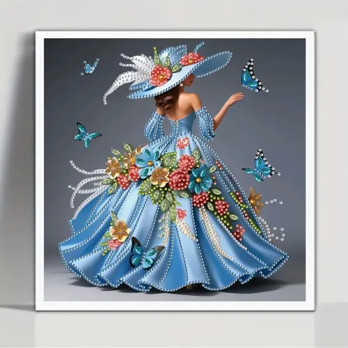 Mavi Güneş Şapkalı Qadın - Təravət və Şıklığı Əks Etdirən Diamond Painting