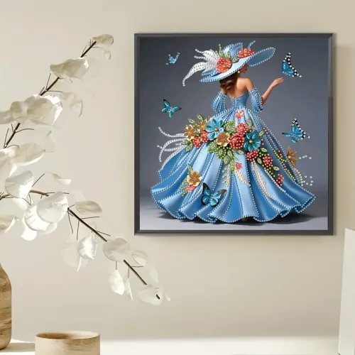 Mavi Güneş Şapkalı Qadın - Təravət və Şıklığı Əks Etdirən Diamond Painting