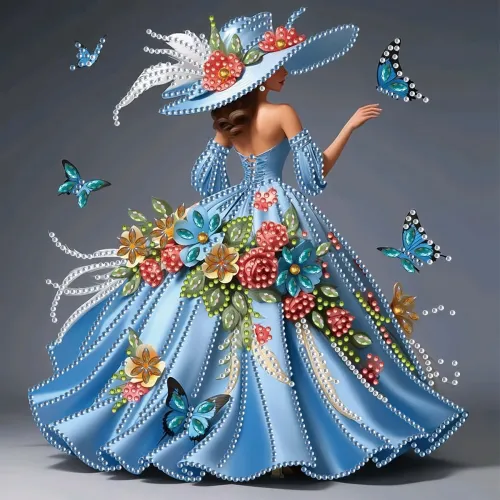Mavi Güneş Şapkalı Qadın - Təravət və Şıklığı Əks Etdirən Diamond Painting